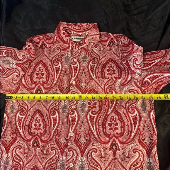 Express Men’s Long Sleeve Button-Down Shirt – Red Paisley Print – Size‎ Large - Picture 7 of 10